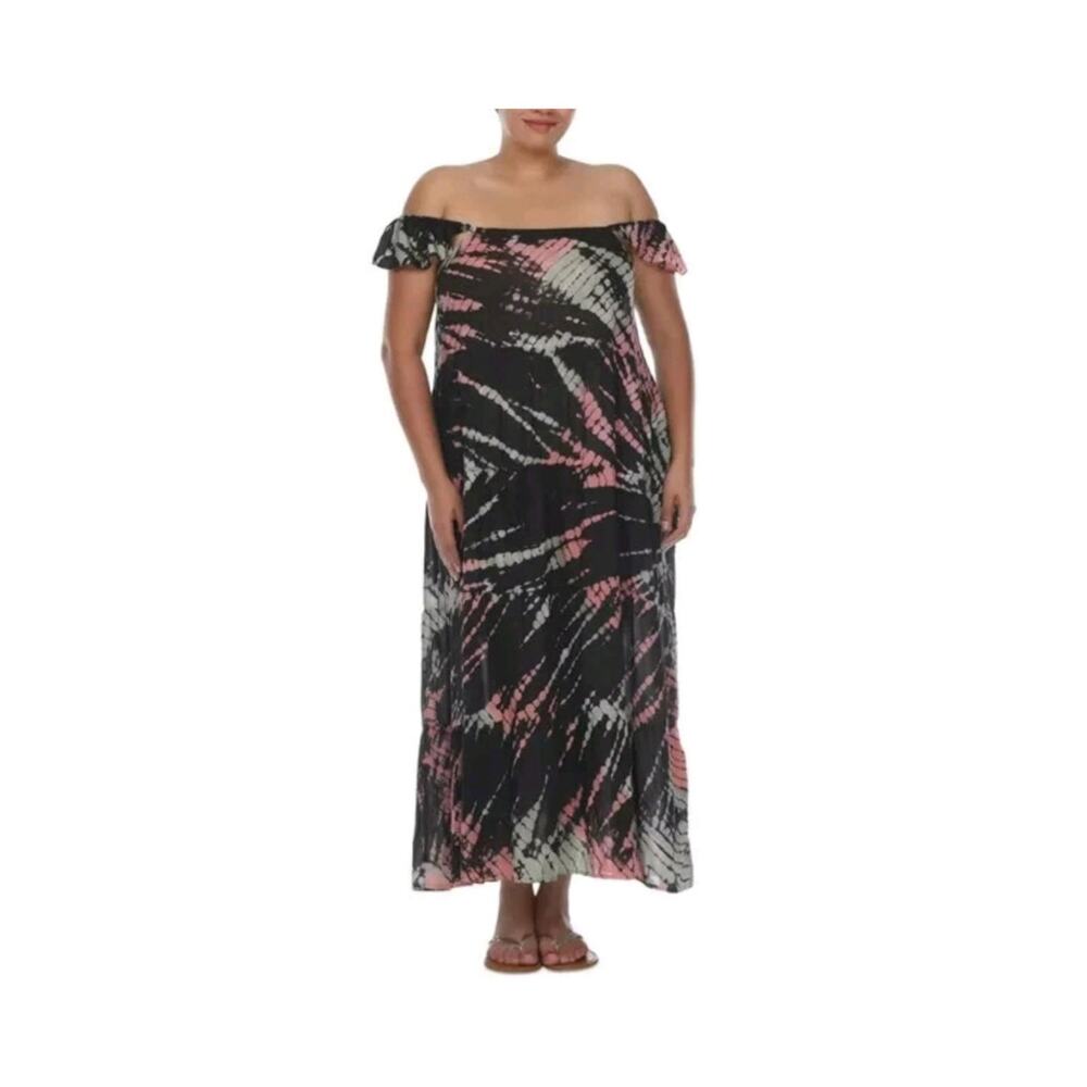 NWT Raviya Black Tie Dye Off Shoulder Dress Swim Cover Up Size 0X